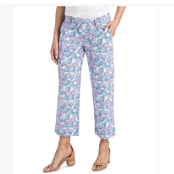 🆕 Vineyard Vines Linen Blend Pineapple Cropped Pants - Picture 1 of 13